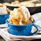 skillet peach slump maple caramel sauce