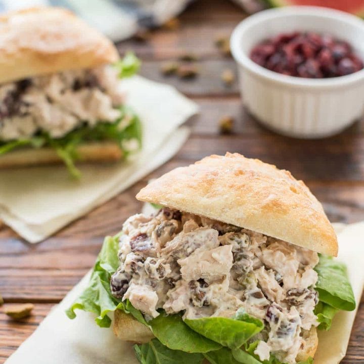 This Cranberry Chicken Salad studded with crunchy pistachios is the perfect spring and summertime lunch.