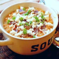 Creamy Sweet and White Potato Soup with Bacon