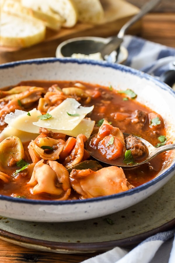 This comforting, hearty Italian Sausage Tortellini Soup is the perfect soup for a cold winter night.