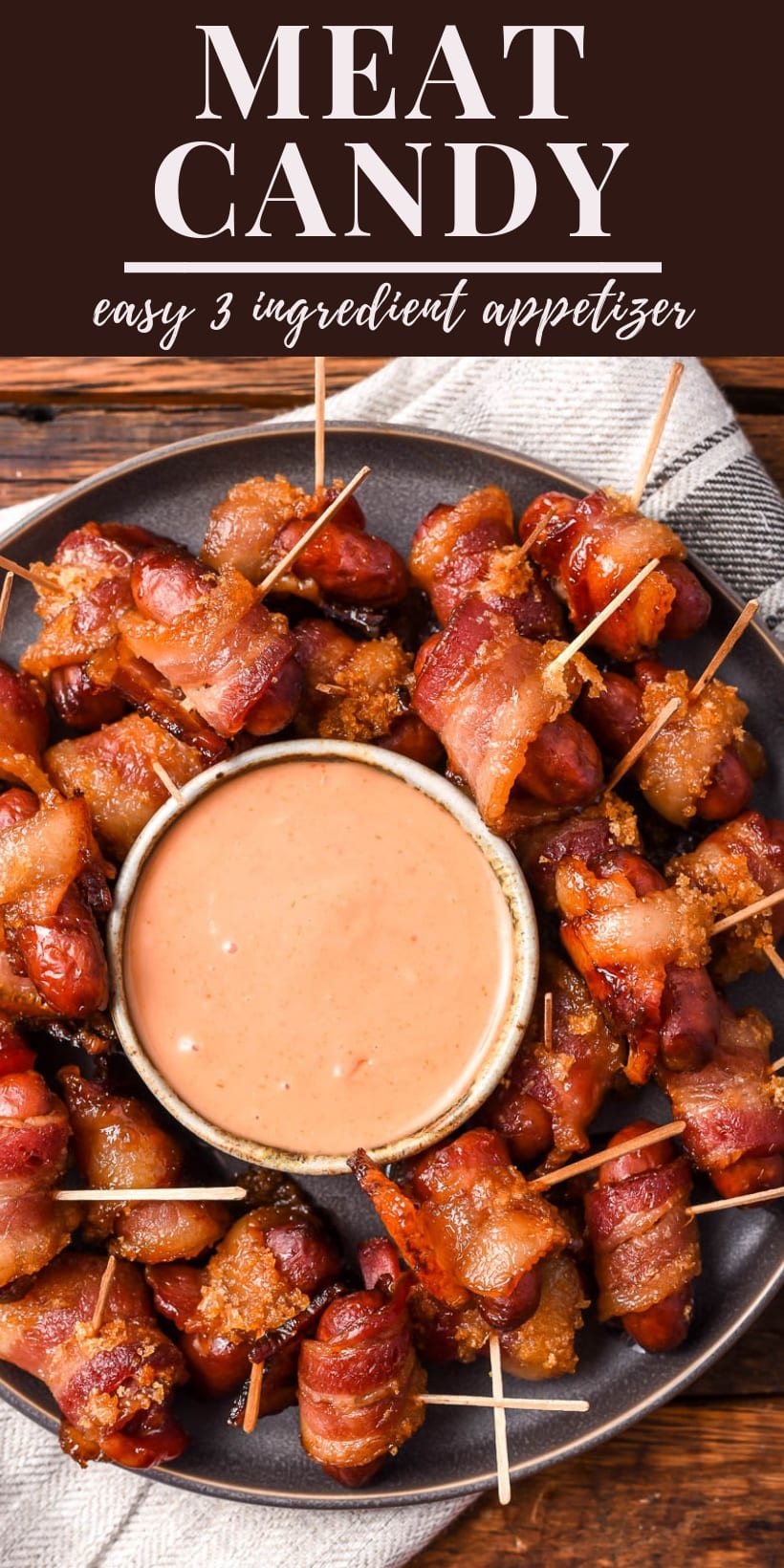 meat candy on a platter with dipping sauce