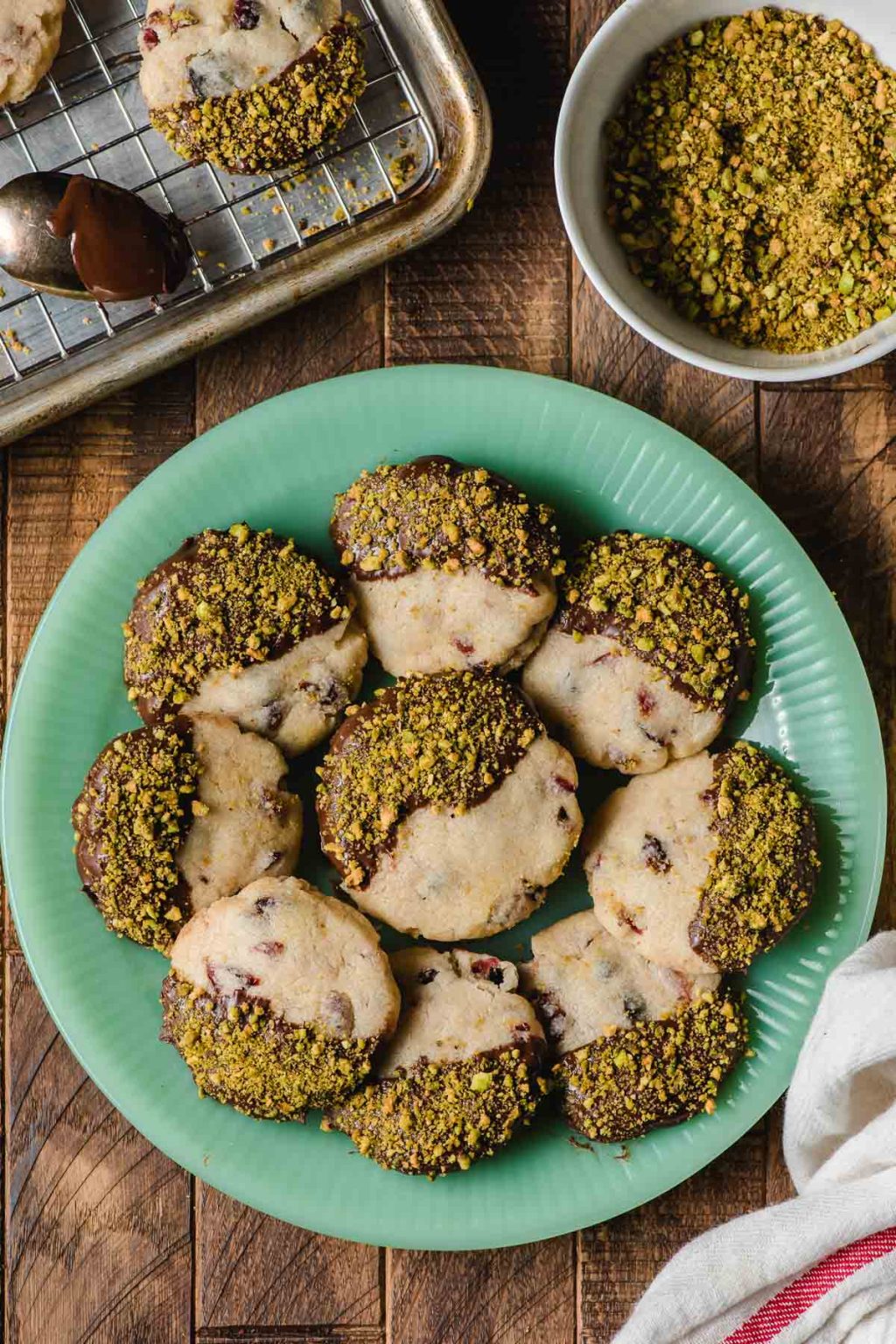 Chocolate Dipped Cranberry Shortbread with Pistachios | NeighborFood