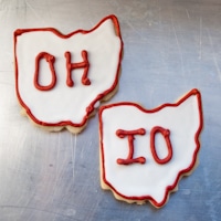 Ohio state cut out cookies.