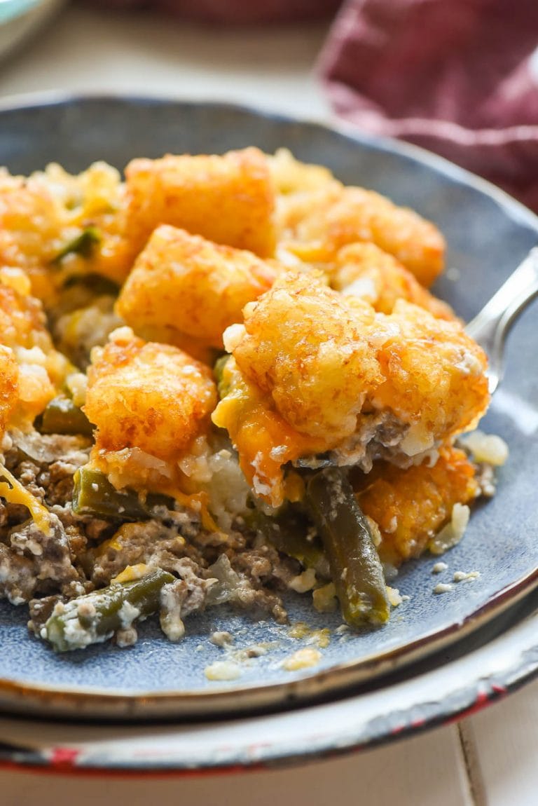 Green Bean Tater Tot Casserole scoop on a plate