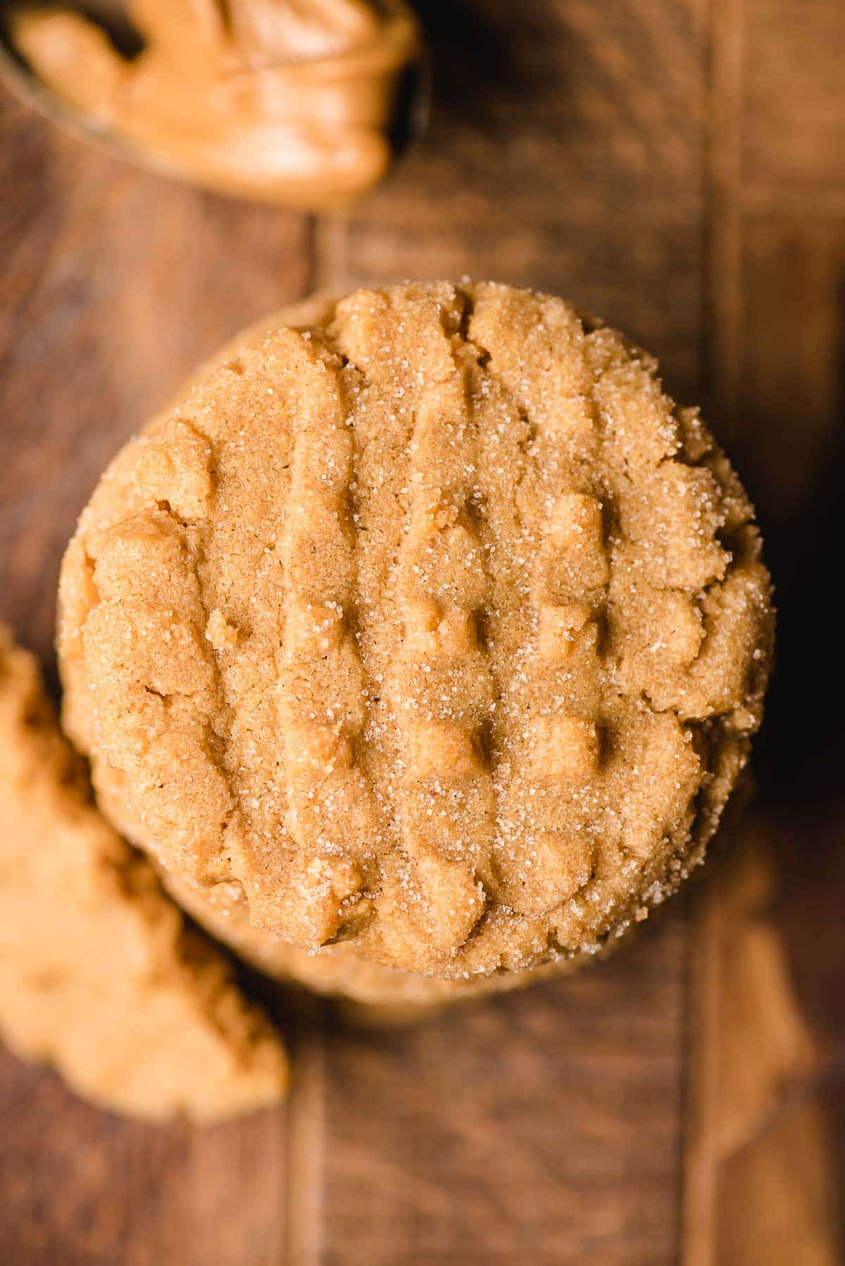 Chewy peanut butter cookies with a classic waffle top.