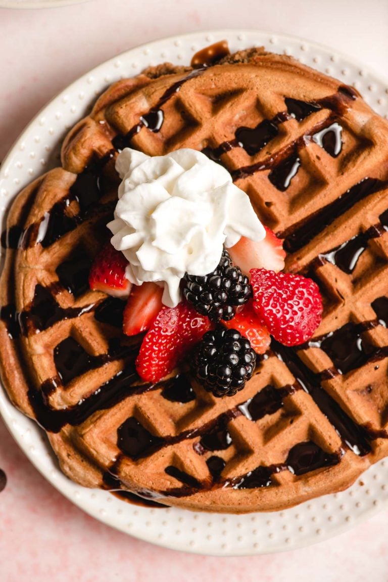 Double Chocolate Waffle with Fresh Strawberries and Whipped Cream