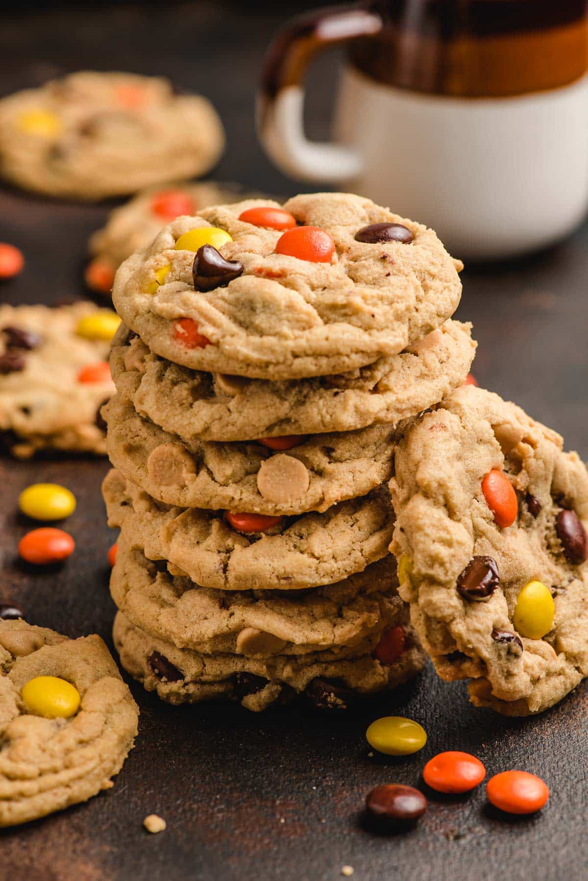 Stack of Reese's Pieces Peanut Butter Cookies.