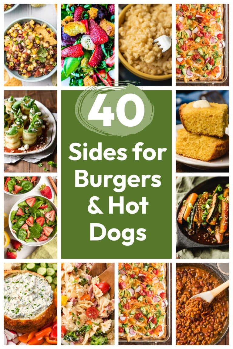 Collage of summer sides for hamburgers and hot dogs