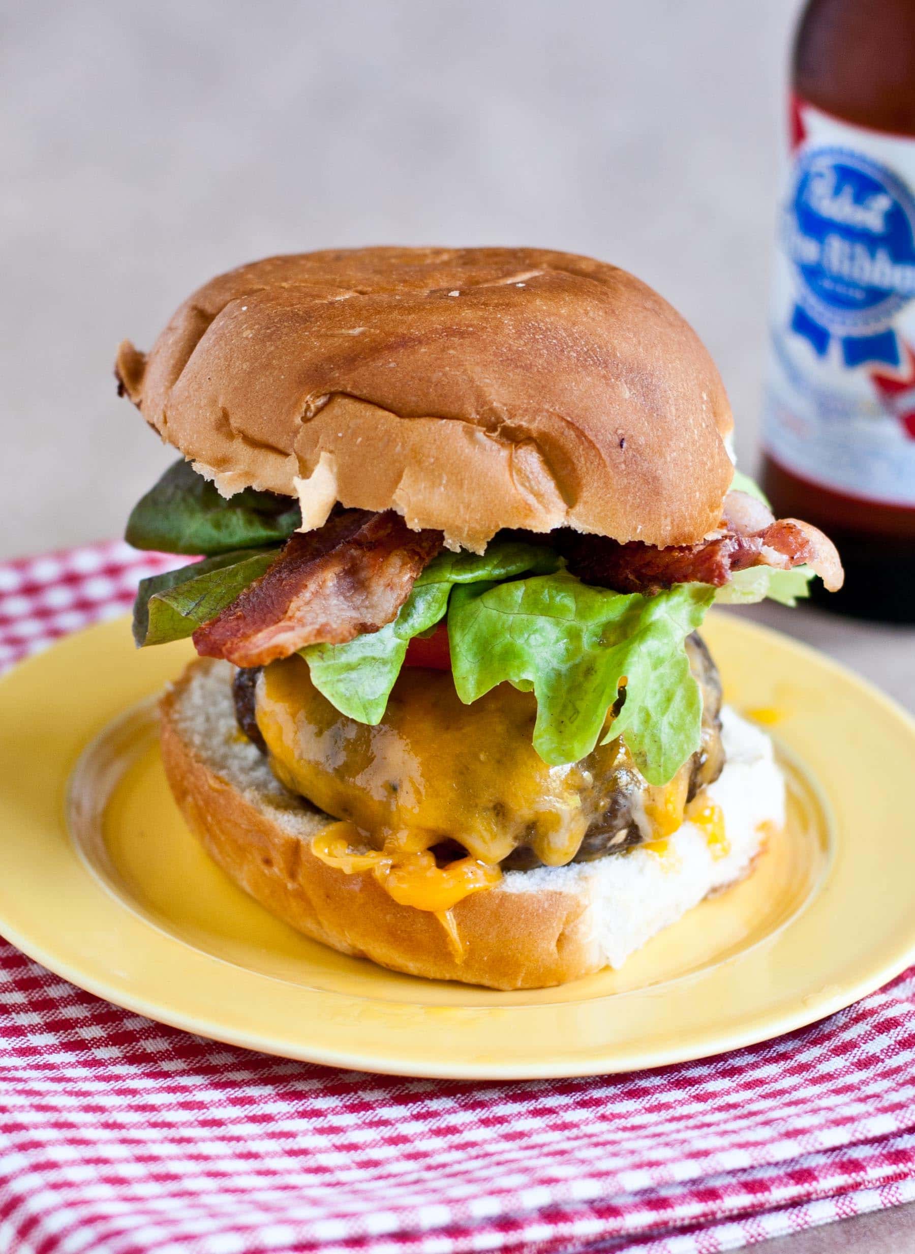 Egg Bacon Cheese Burger - Beer onions, cheese, American Mustard-Mayo