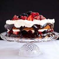 Gluten Free Coconut Cake with Fresh Berries, Ganache, and Whipped Cream