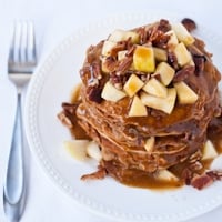 Apple Nut Pancakes with Cider Syrup and Bacon
