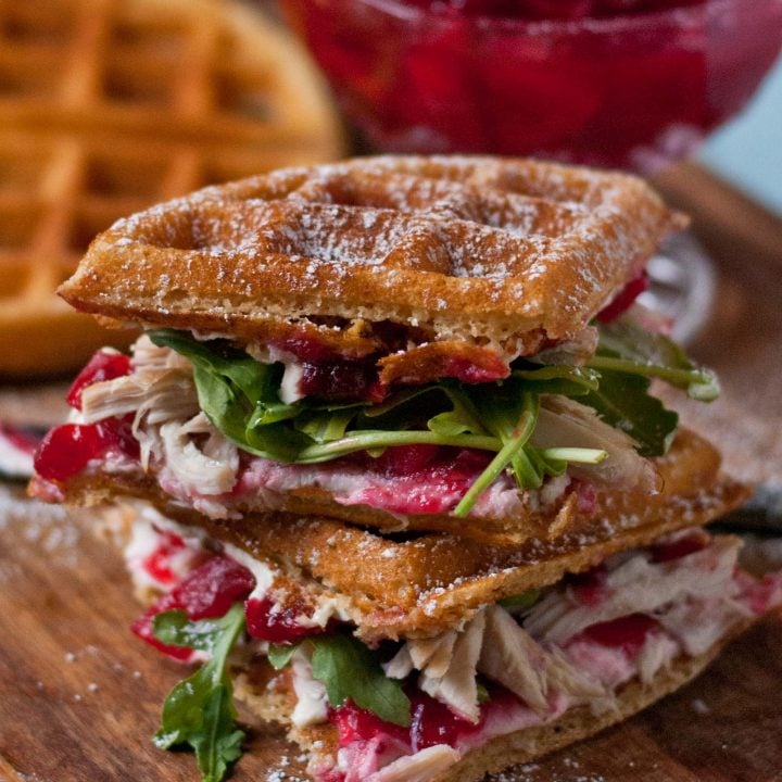 Waffled Cranberry Cream Cheese Turkey Sandwiches