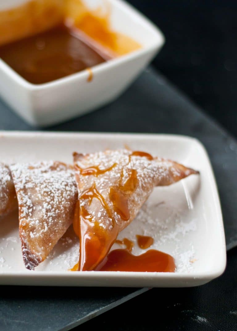 Wonton Apple Pies with Caramel Dipping Sauce