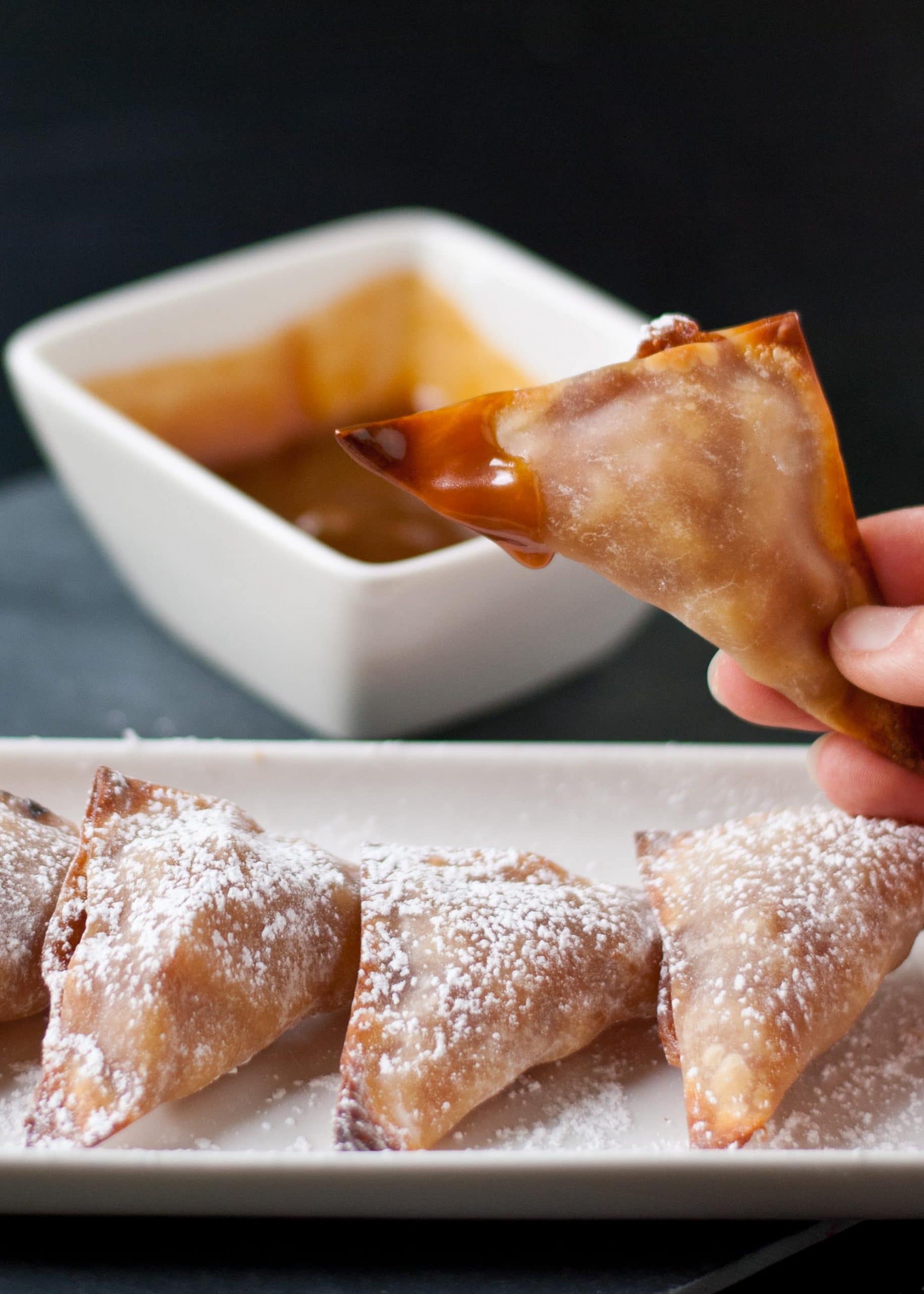 Wonton Apple Pies with Salted Caramel Dipping Sauce | Neighborfoodblog.com