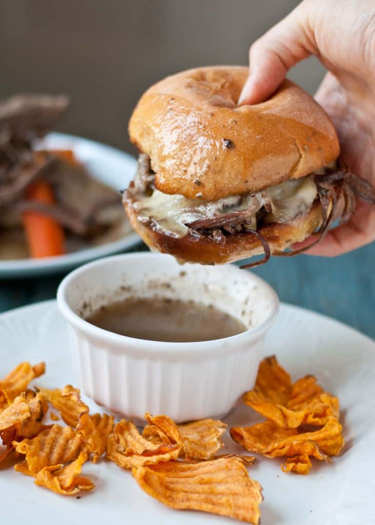 Slow Cooker Beef Brisket French Dip Sandwiches | Neighborfoodblog.com