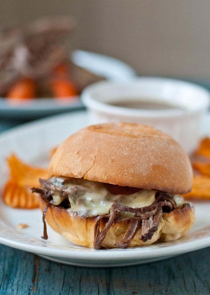 Slow Cooker Beef Brisket French Dip Sandwiches | Neighborfoodblog.com