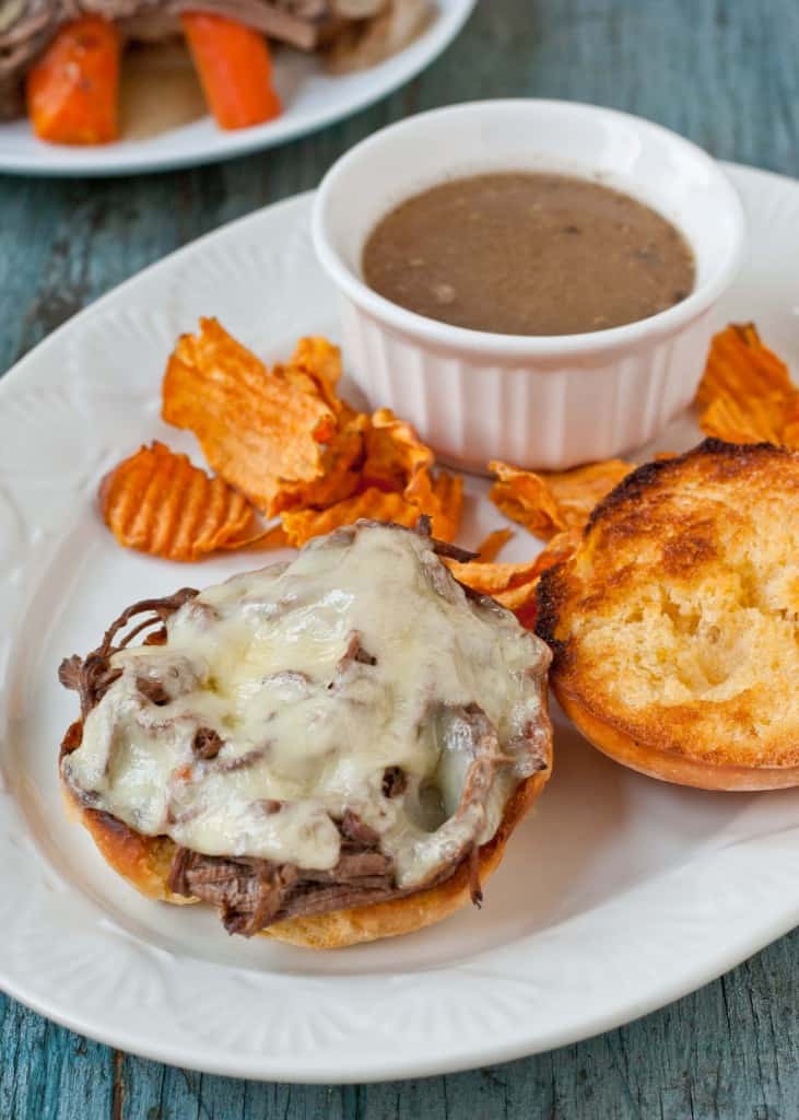 Slow Cooker Beef Brisket French Dip Sandwiches | Neighborfoodblog.com