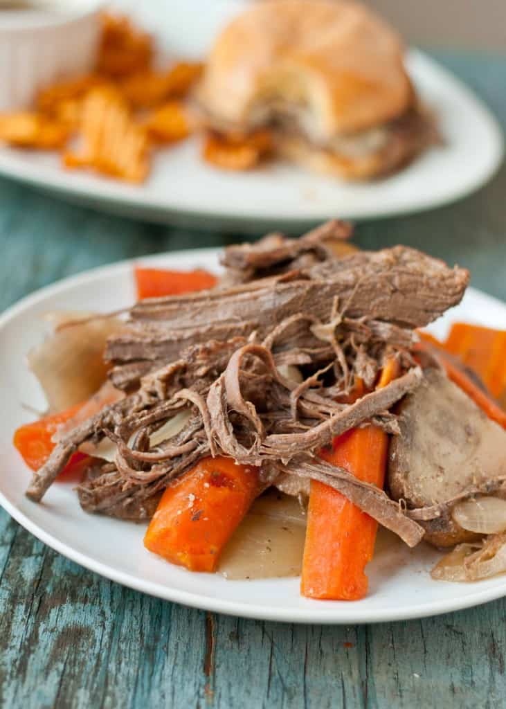 Slow Cooker Beef Brisket French Dip Sandwiches | Neighborfoodblog.com