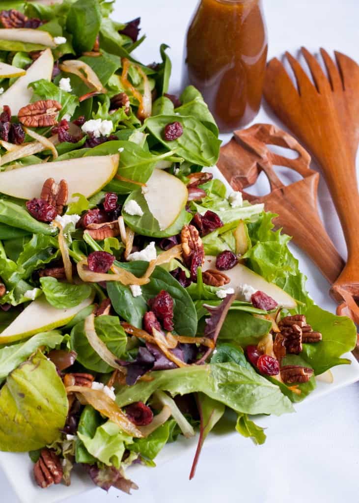 Caramelized Onion, Pear, and Goat Cheese Salad with Maple Vinaigrette | Neighborfoodblog.com