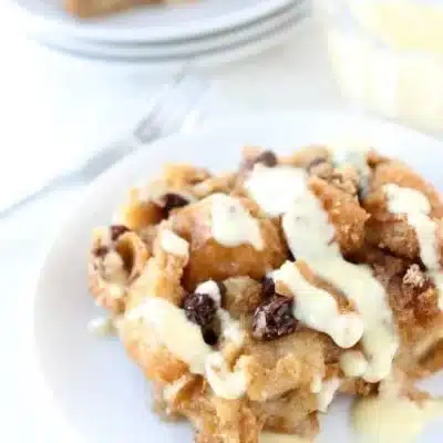 bread pudding on a white plate