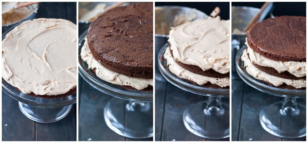 Four Layer Chocolate Brownie Cake with Peanut Butter Frosting | Neighborfoodblog.com