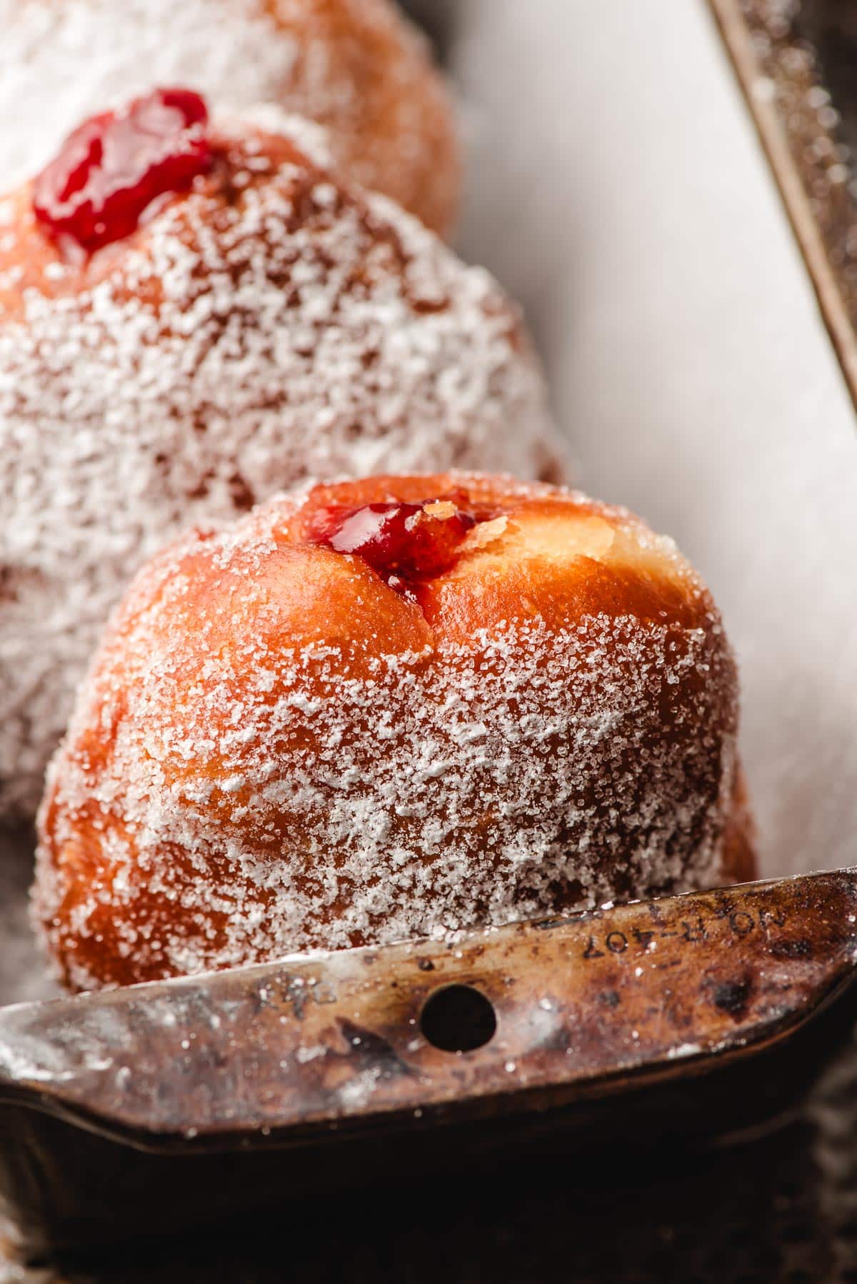 Strawberry paczki in a loaf pan