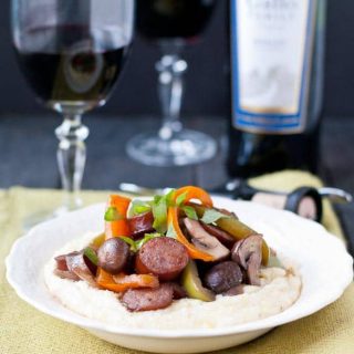Chicken Sausage and Mushroom Skillet over Goat Cheese Grits