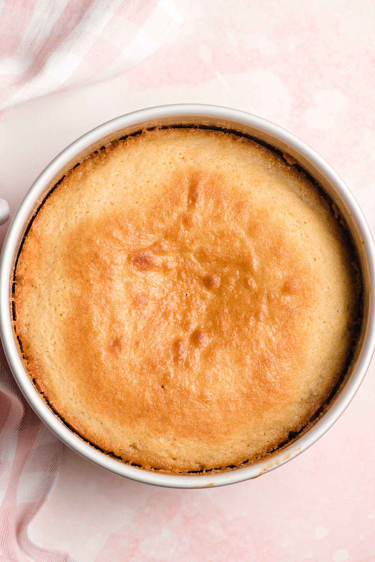 Fresh baked upside down cake, shown in the pan before it's turned out.