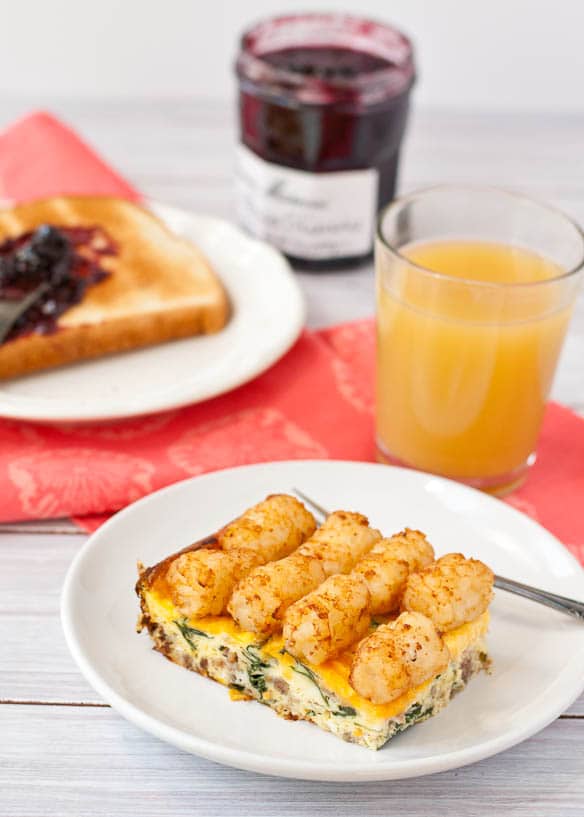 This Sausage and Cheese Breakfast Casserole is loaded with crunchy tater tots for a fun breakfast!