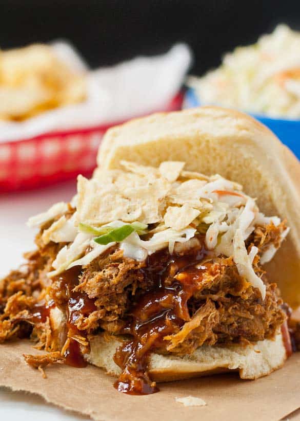 This Slow Cooker Sweet and Spicy Pulled Pork requires only 10 minutes of prep time!