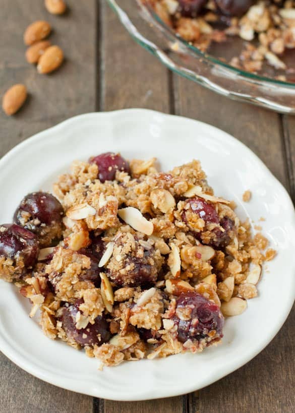 Sweet cherries and crunchy almonds play off each other beautifully in this easy Cherry Almond Crumble.
