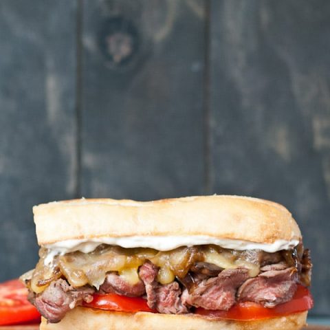 Grilled Flank Steak Sandwiches with Caramelized Onions and Mushrooms