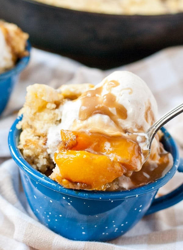 Old Fashioned Peach Slump with Maple Caramel Sauce. The ultimate summer meets fall dessert.