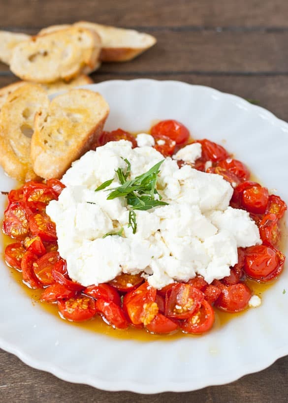 Need an easy summer appetizer? These Roasted Tomatoes and Goat Cheese make the best of summer's produce!