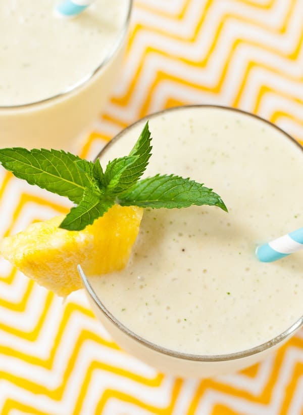 These Tropical Pineapple Mint Smoothies will cool you down on a hot summer day.