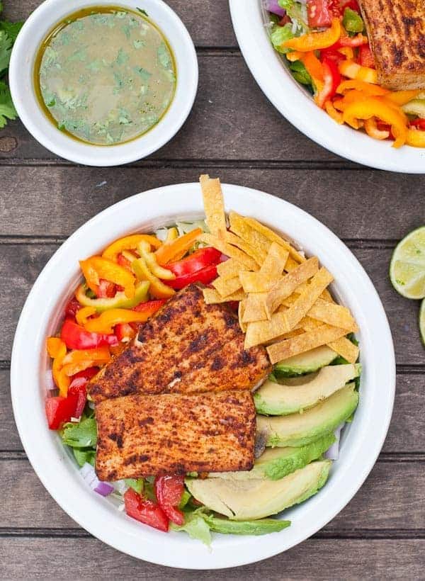 Fish Taco Salad Bowls with a Creamy Sriracha Lime Dressing!