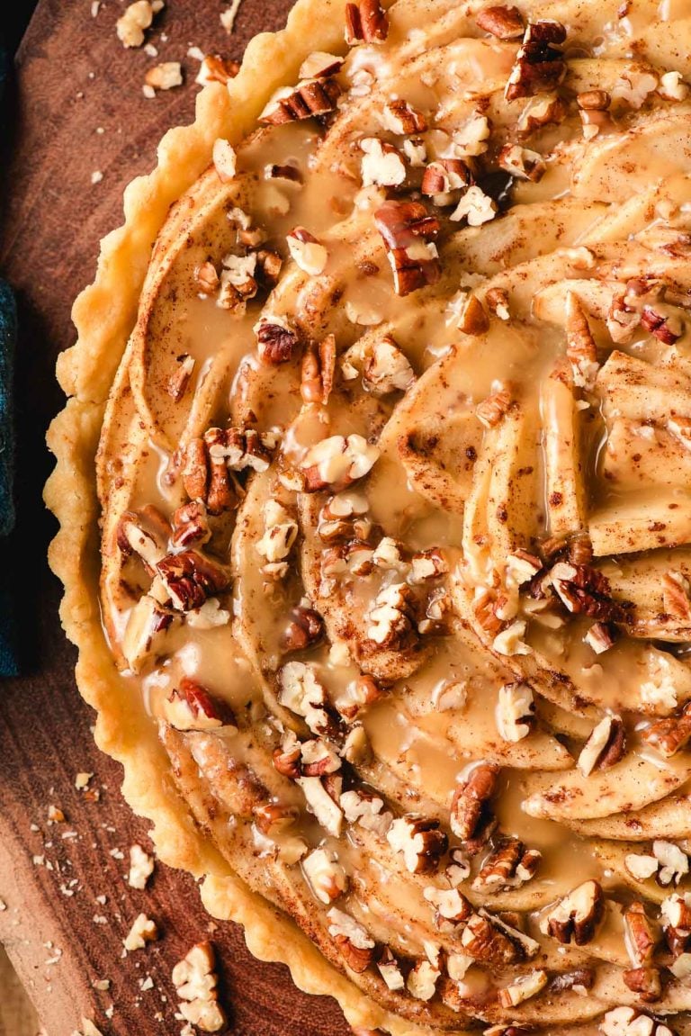 Salted caramel apple tart with pecans.