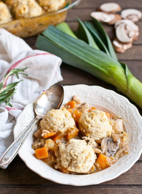 This Chicken and Butternut Squash Casserole topped with fluffy biscuits is pure comfort food. 