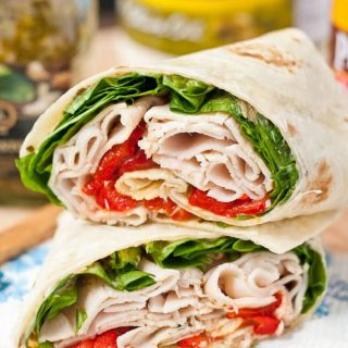 Spinach, Roasted Red Pepper, and Feta Turkey Wrap