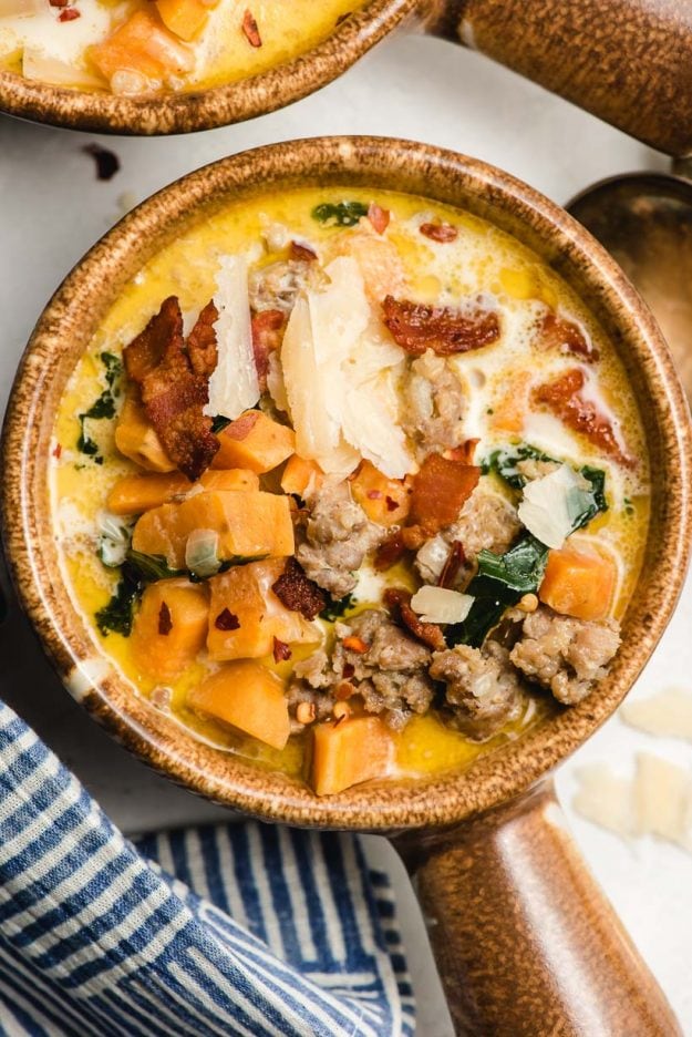 Creamy Sausage, Sweet Potato, & Kale Soup | NeighborFood