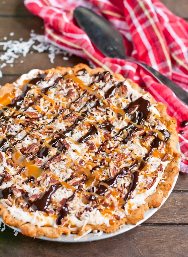 This Toasted Pecan Cream Cheese Pie is like three awesome desserts in one!