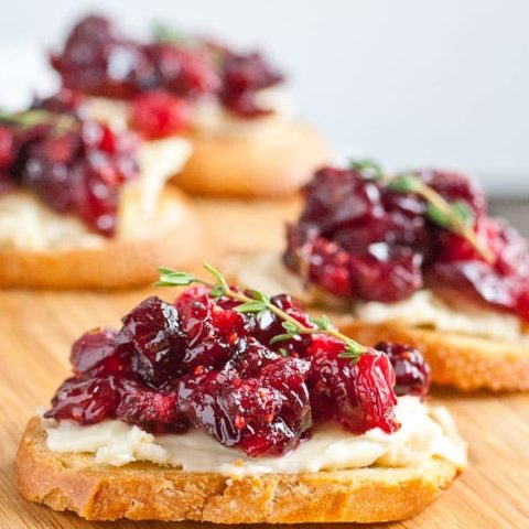 Roasted Balsamic Cranberry and Brie Crostini