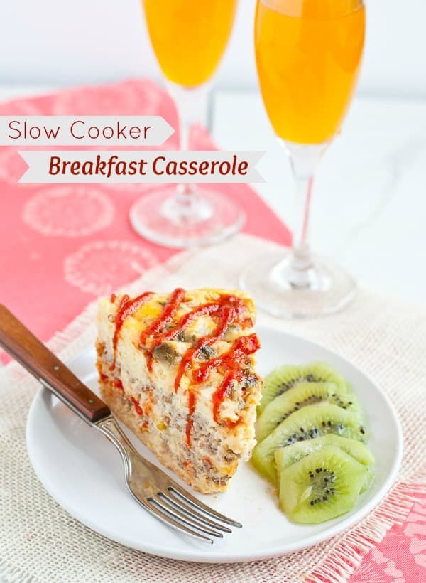 This Slow Cooker Breakfast Casserole recipe cooks while you're sleeping so you can wake up to hearty breakfast!