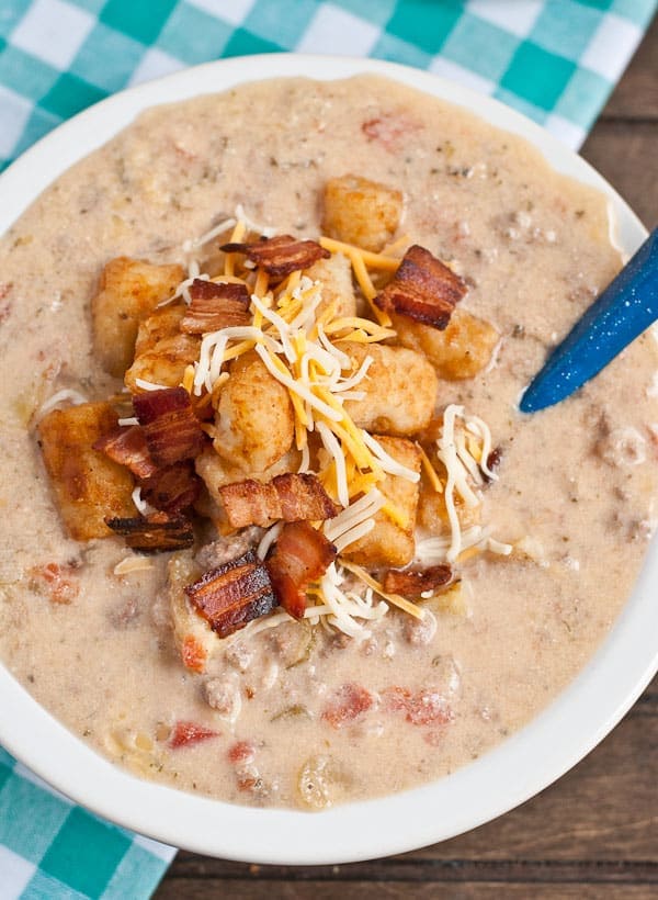 Slow Cooker Bacon Cheeseburger Soup from Neighborfoodblog.com