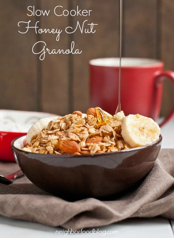 This Slow Cooker Granola is sweetened with honey and packed with crunchy almonds. An easy, toasty treat!