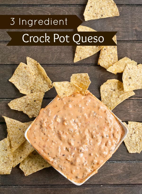 Three simple ingredients is all it takes to make this dreamy Slow Cooker Queso Dip!