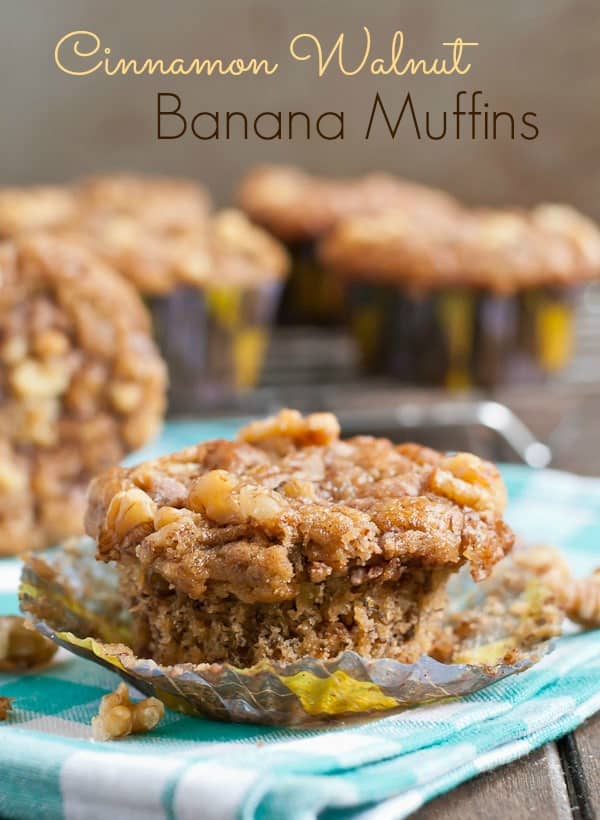 These Banana Walnut Muffins studded with cinnamon are a great grab-and-go breakfast. 