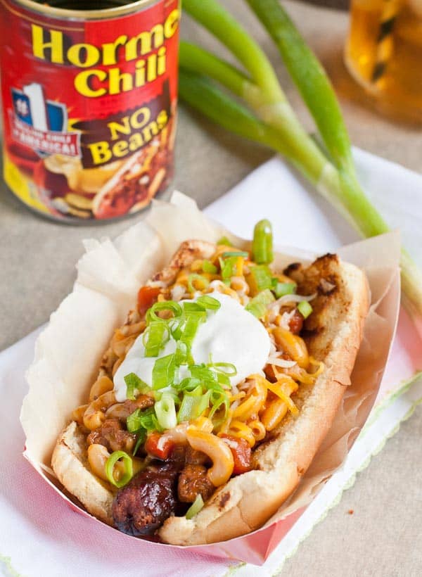 Loaded Chili Mac Hot Dogs from NeighborFoodBlog.com