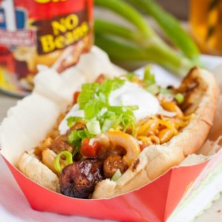 Chili Mac and Cheese Hot Dogs are a quick and easy recipe for summer entertaining!