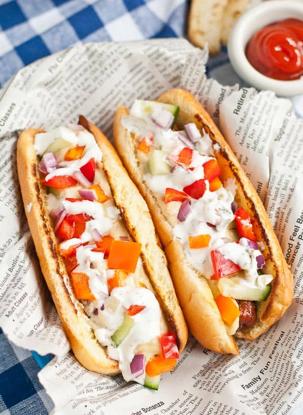 Greek Hummus and Tzatziki Hot Dog | NeighborFood